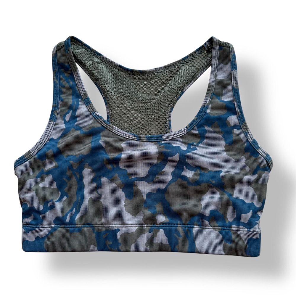 Zyia Active Women's Blue Olive Green Camo Bomber Bra RC Mesh Racerback Sport Bra
